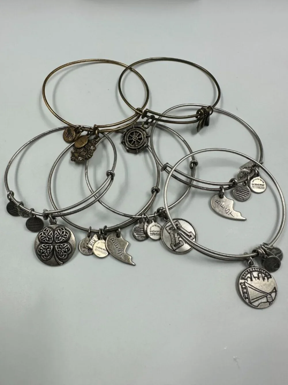 Alex and Ani Bracelet Lot Mixed Styles Expandable Charm Bangles Silver Tone